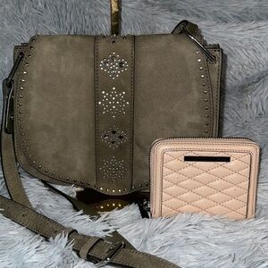 Rebecca Minkoff starry night saddle purse and Rebecca Minkoff quilted wallet.